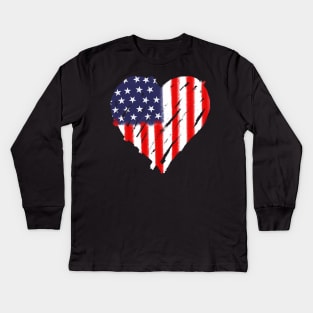 American Flag Heart Abstract 4th Of July Gift Kids Long Sleeve T-Shirt